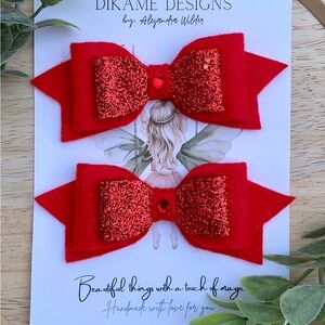 SET OF 2 BEAUTIFUL RED AND GLITTERS BOWS